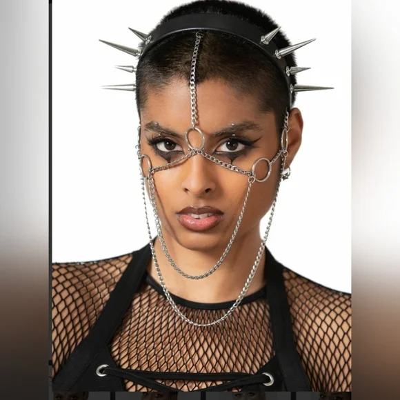 Killstar Black and Silver Spiked Chain Headpiece - Picture 4 of 5